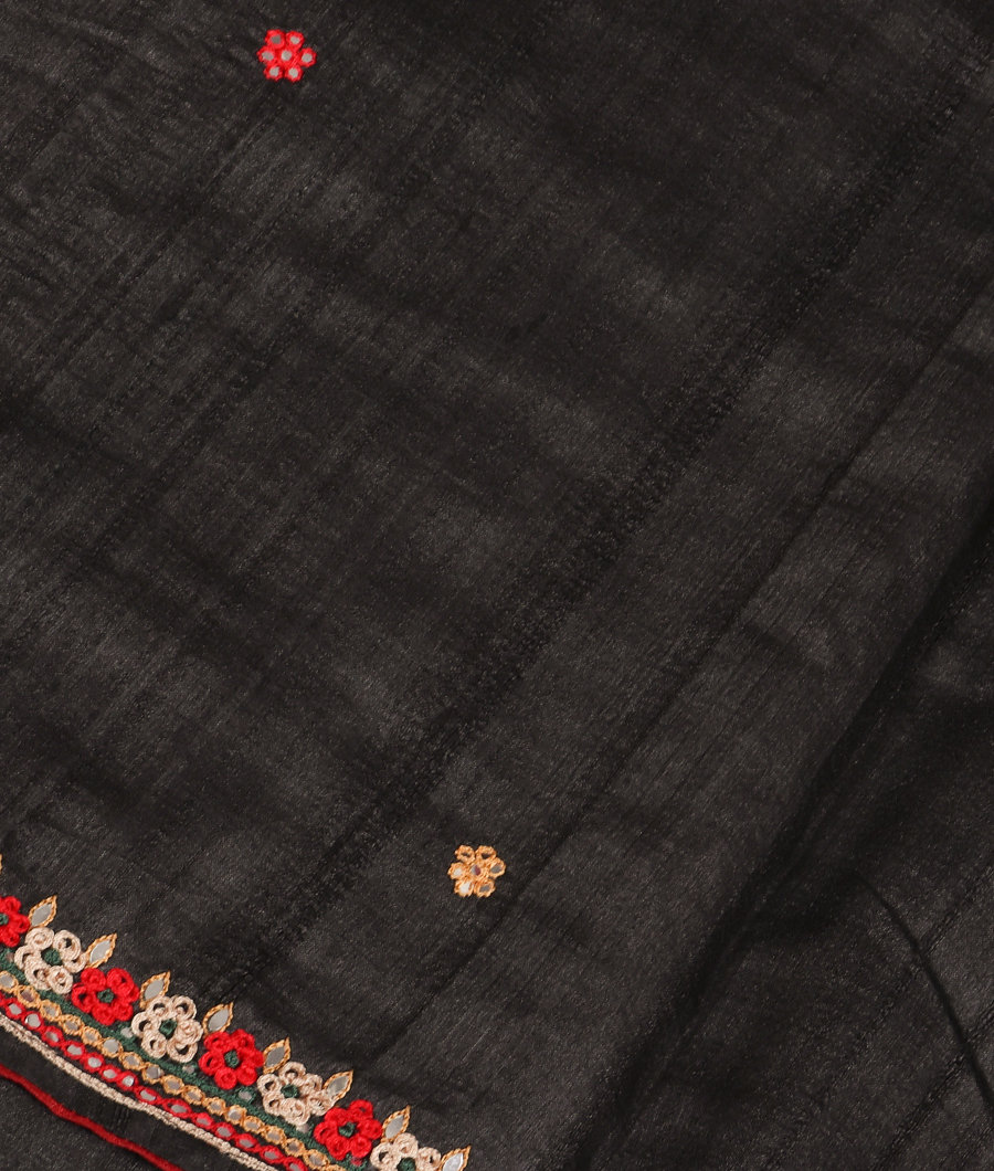 Dark Grey Tussar Embroidery Saree T335396-image