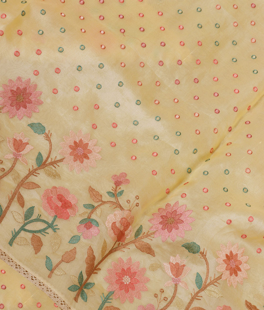 Yellow Kora Organza Embroidery Saree T284446-image