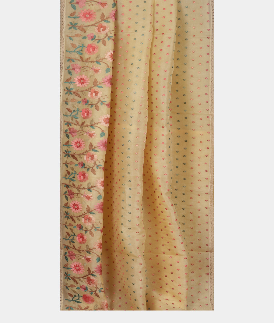 Yellow Kora Organza Embroidery Saree T2844462