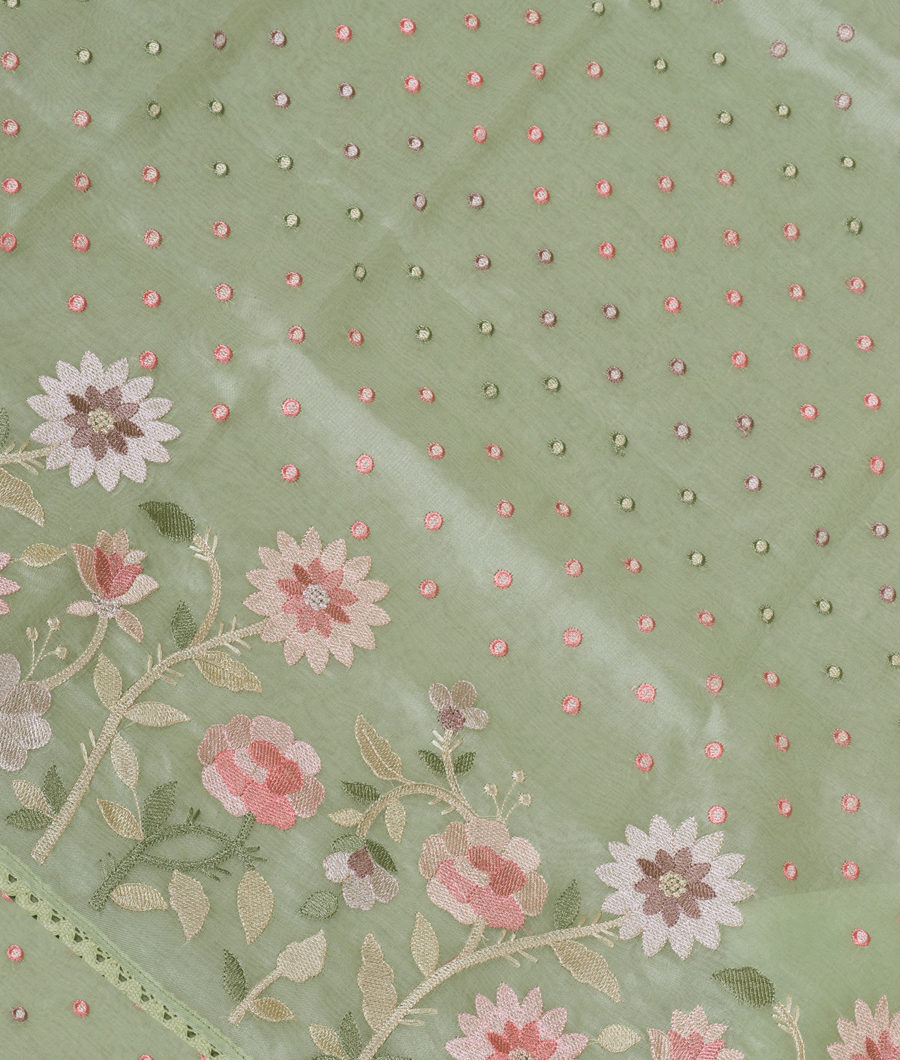 Green Kora Organza Embroidery Saree T341537-image