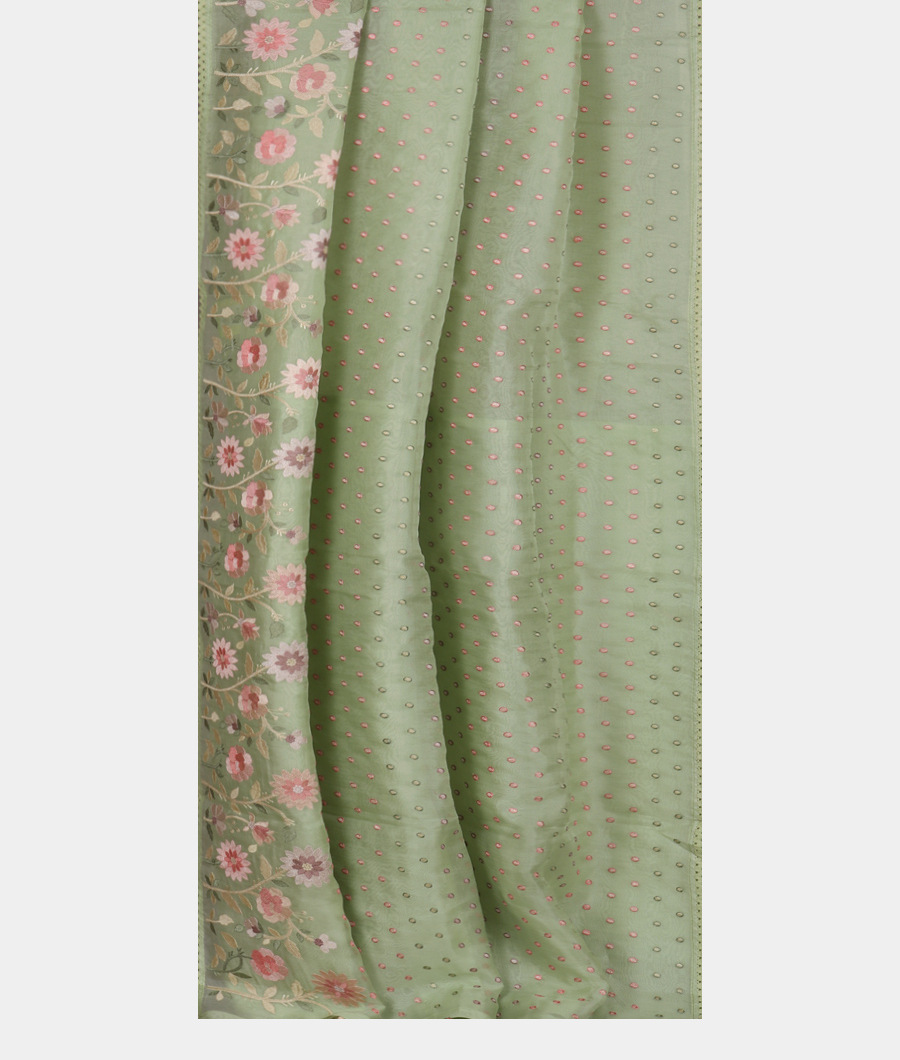 Green Kora Organza Embroidery Saree T3415372