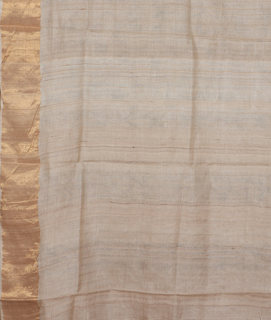 Beige Tussar Kantha Work Saree T3389113