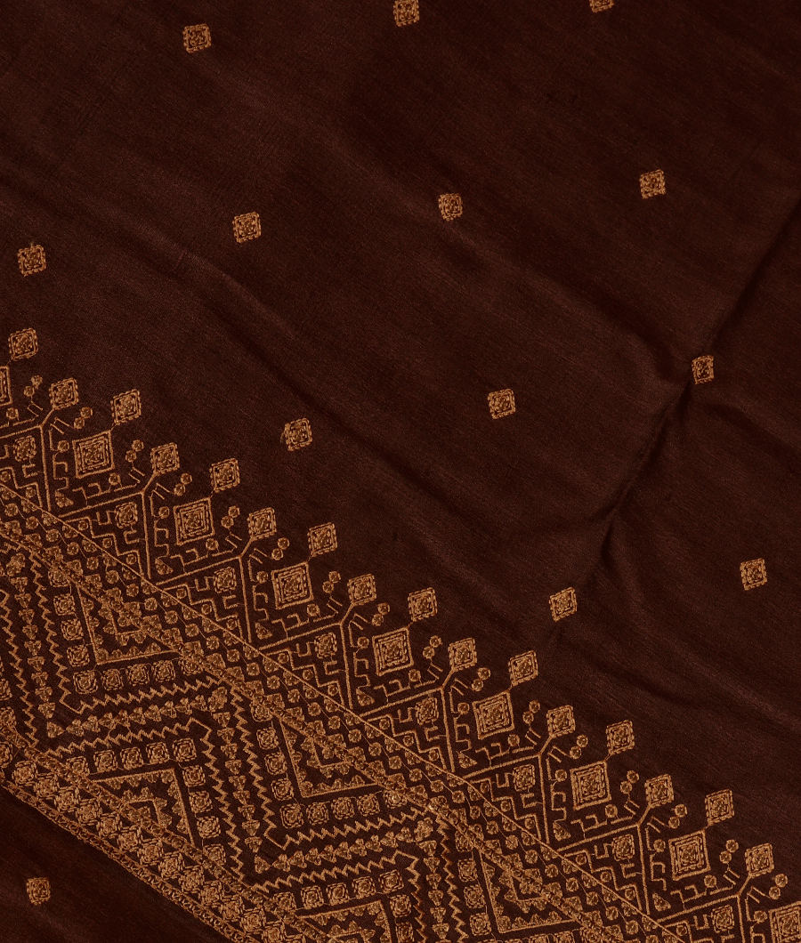 Brown Tussar Embroidery Saree T340963-image