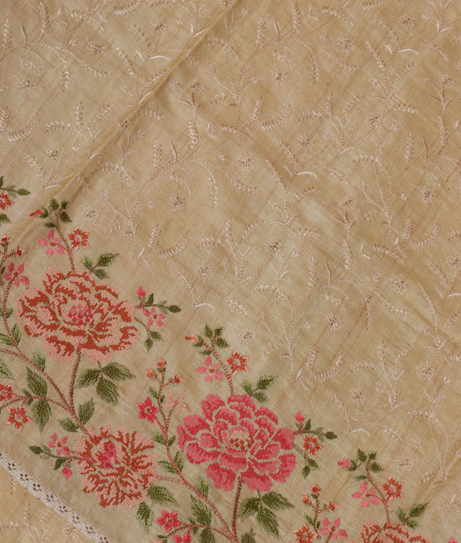 Beige Tussar Embroidery Saree T292937-image