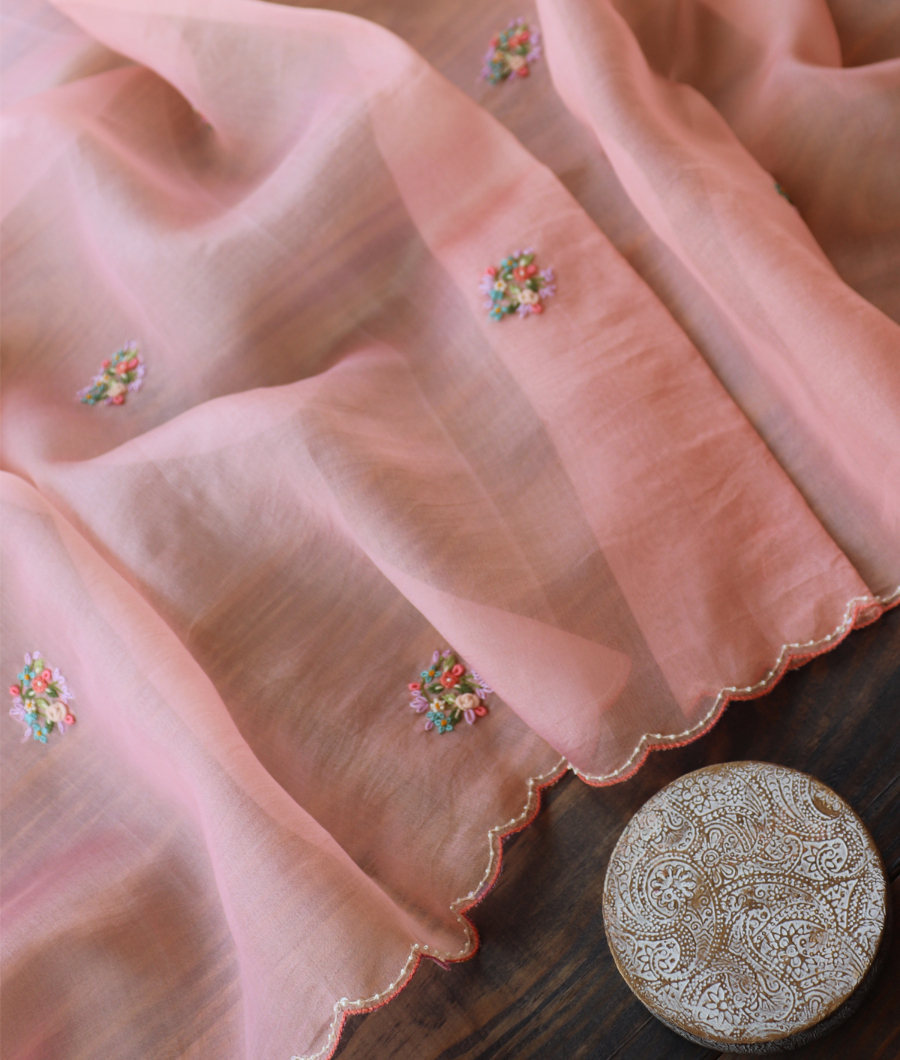 Pink Kora Organza Embroidery Saree T339873-image
