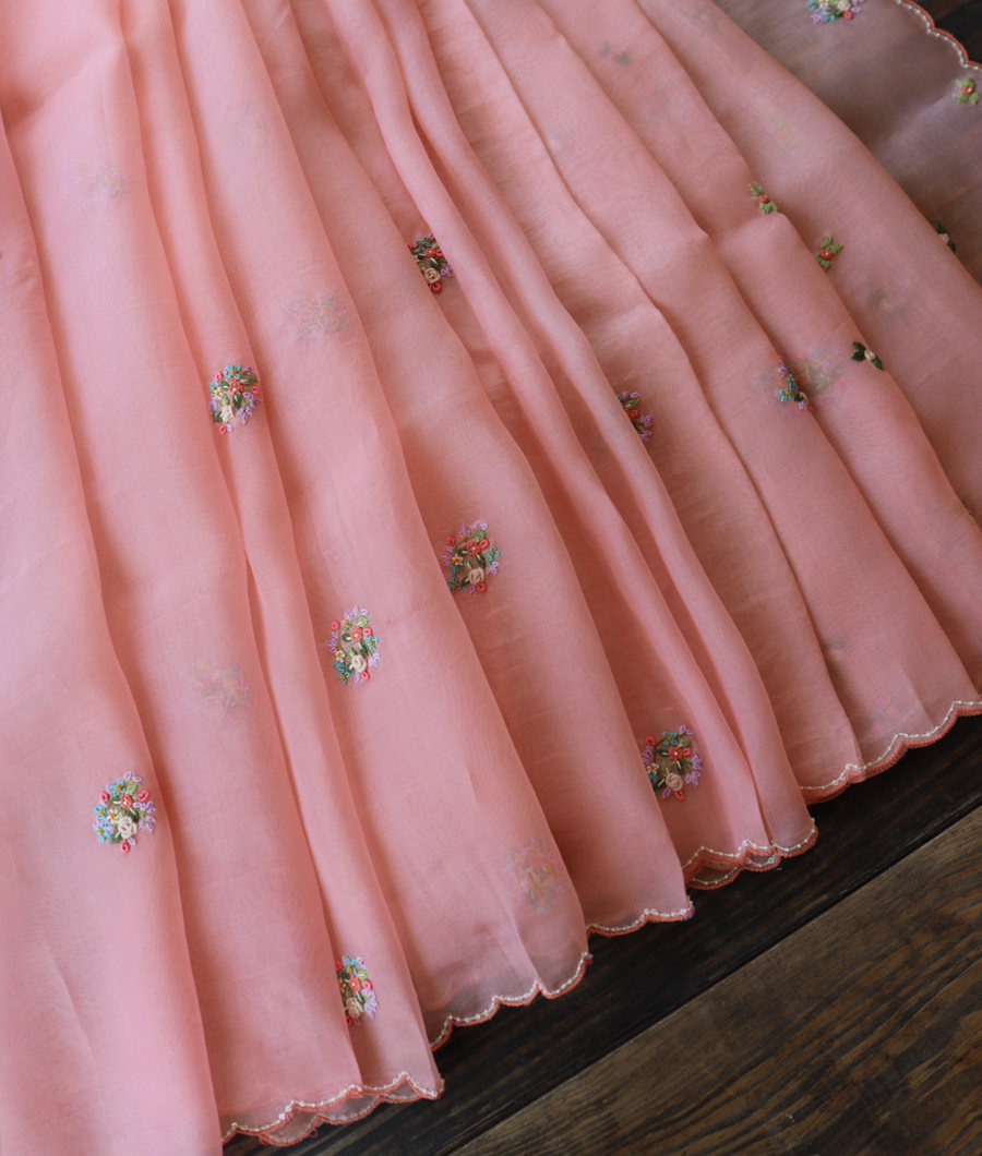 Pink Kora Organza Embroidery Saree T3398732