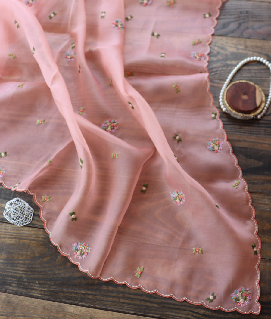 Pink Kora Organza Embroidery Saree T3398733