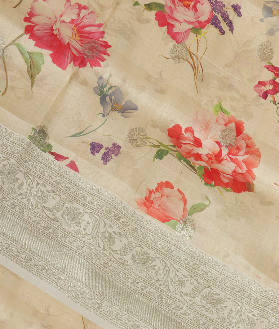 Beige Banaras Kathan Silk Saree T341514-image