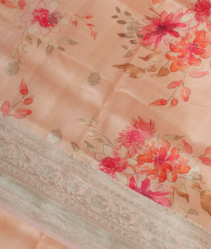 Salmon Pink Banaras Kathan Silk Saree T341506-image