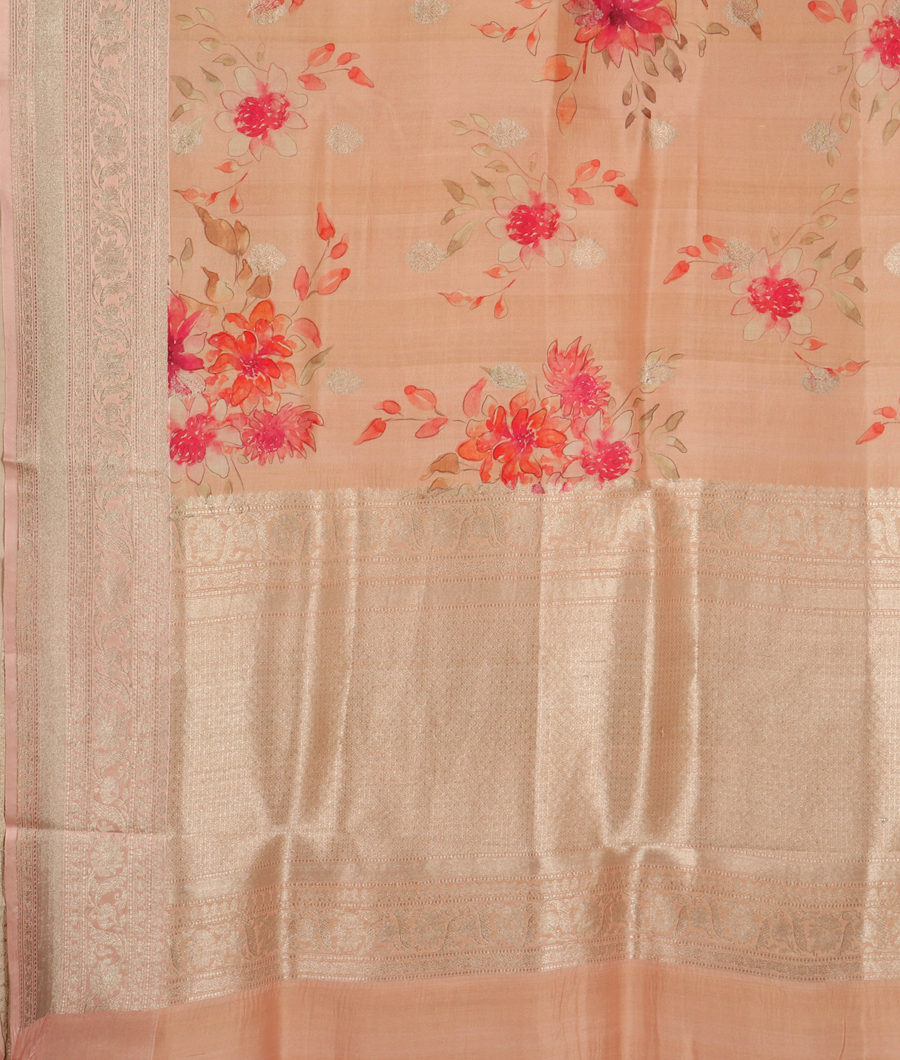 Salmon Pink Banaras Kathan Silk Saree T3415064