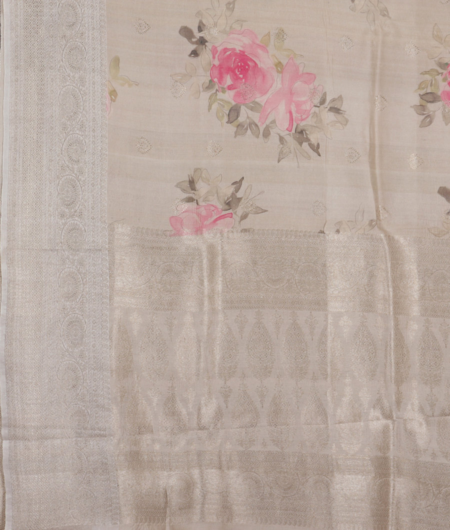 Grey Banaras Kathan Silk Saree T3415214