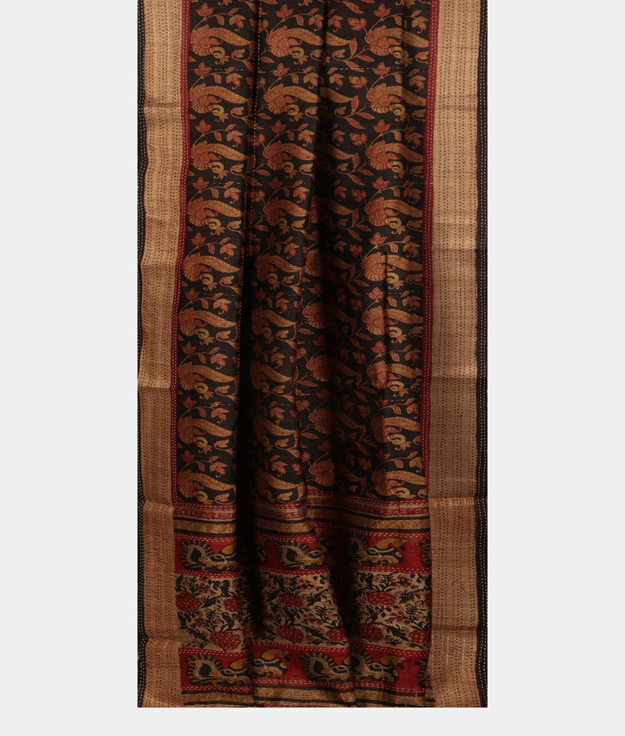Black Tussar Printed Saree T3404362
