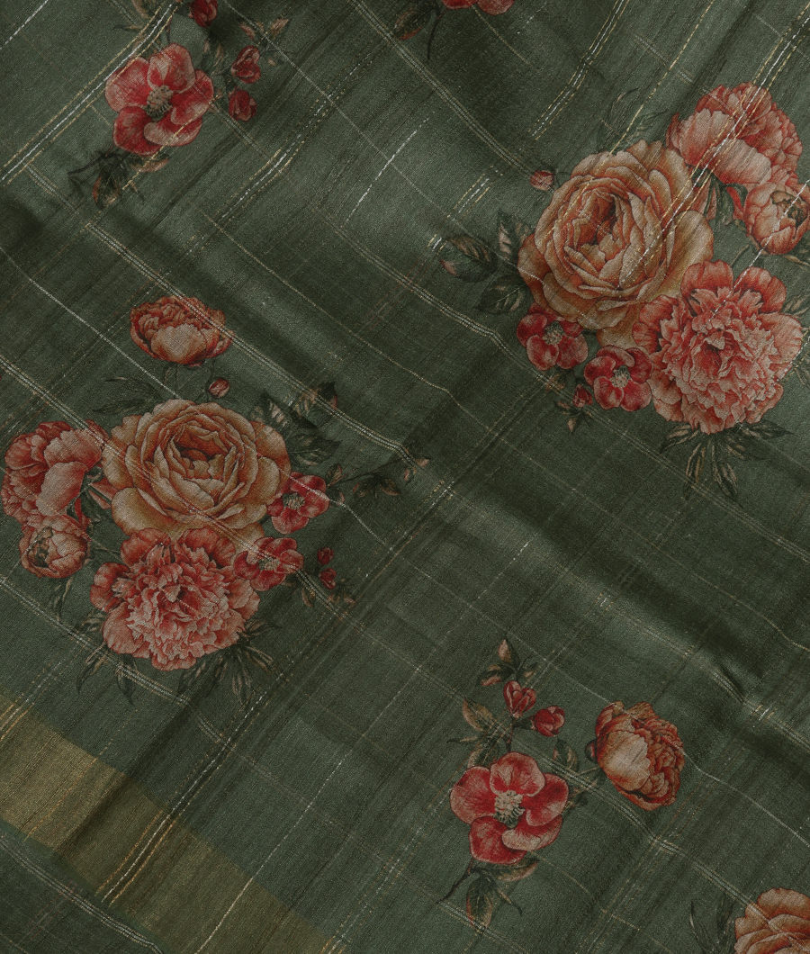 Green Tussar Printed Saree T340439-image