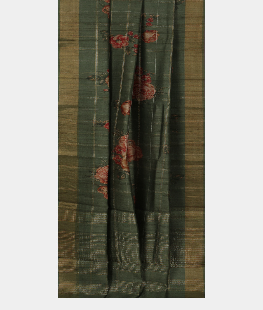 Green Tussar Printed Saree T3404392