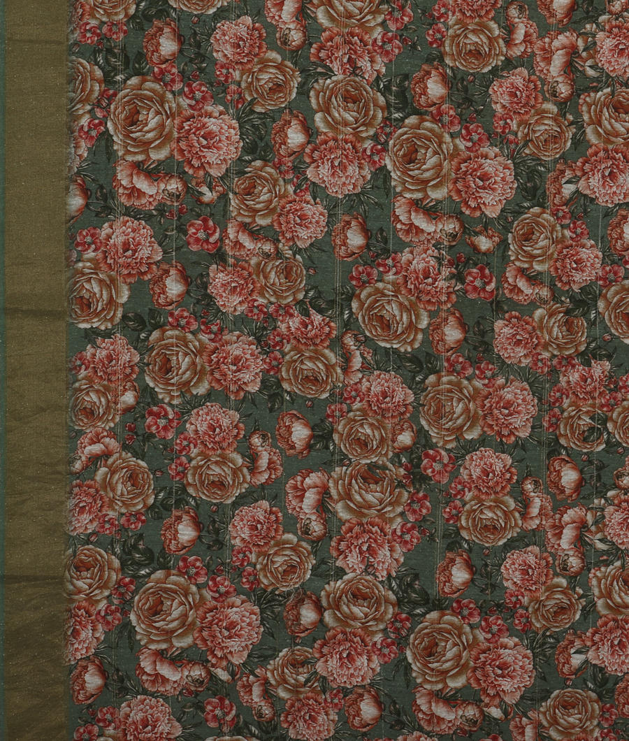 Green Tussar Printed Saree T3404393