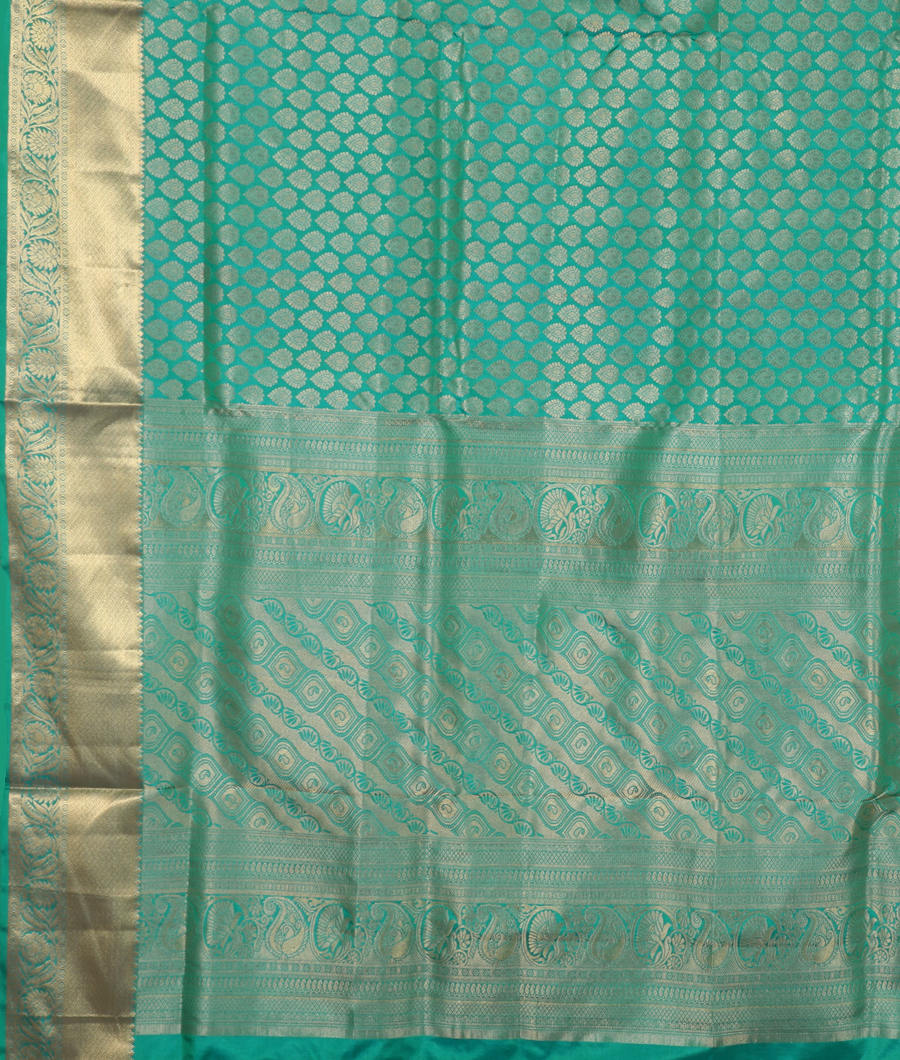 Bluish Green Soft Silk Saree T3120554