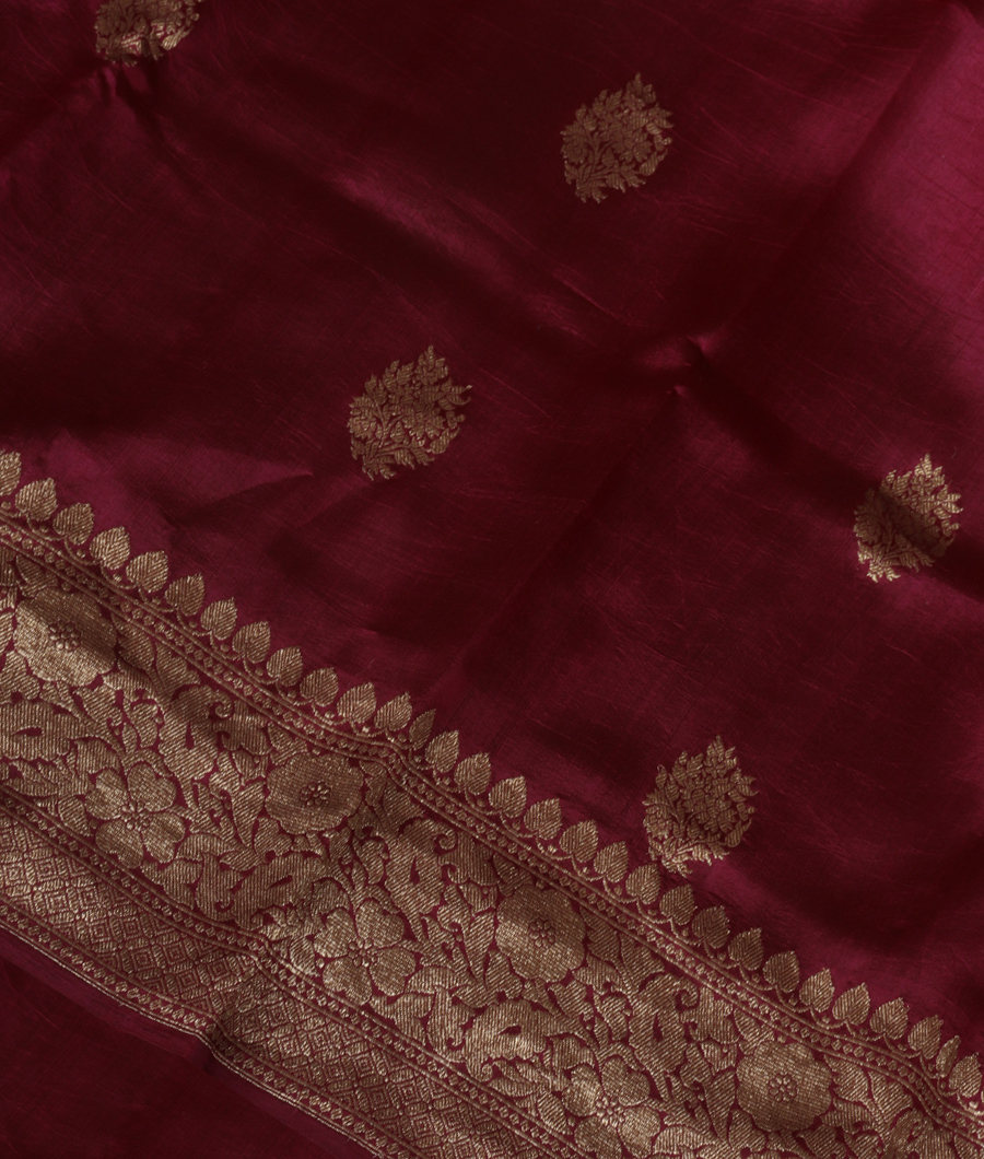 Burgundy Banaras Silk Saree T339280-image