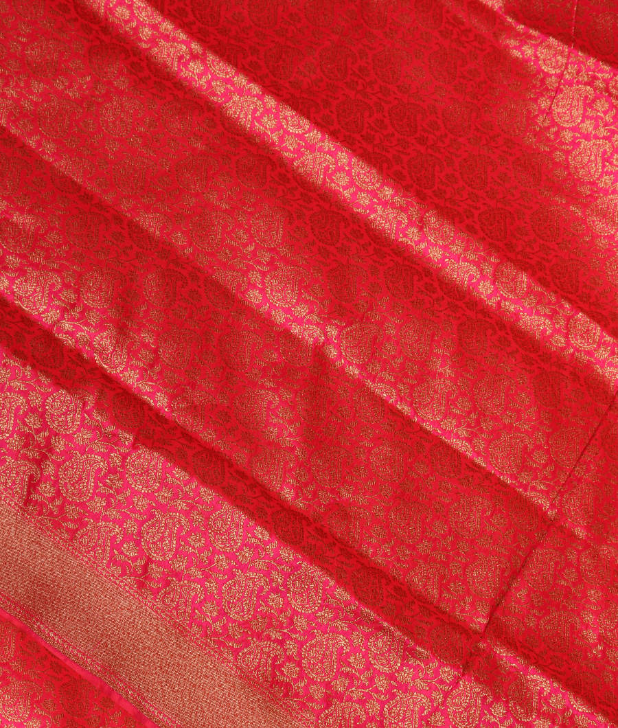 Pinkish Orange Banaras Silk Saree T335803-image