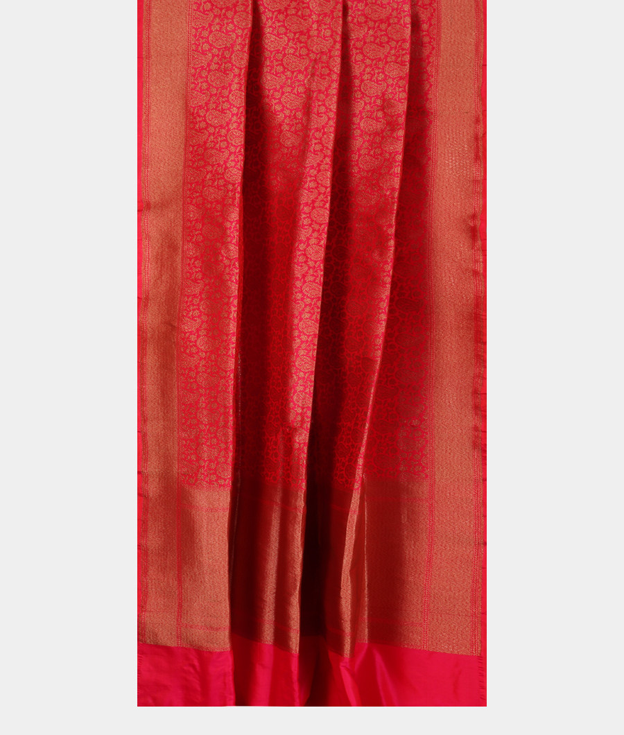 Pinkish Orange Banaras Silk Saree T3358032