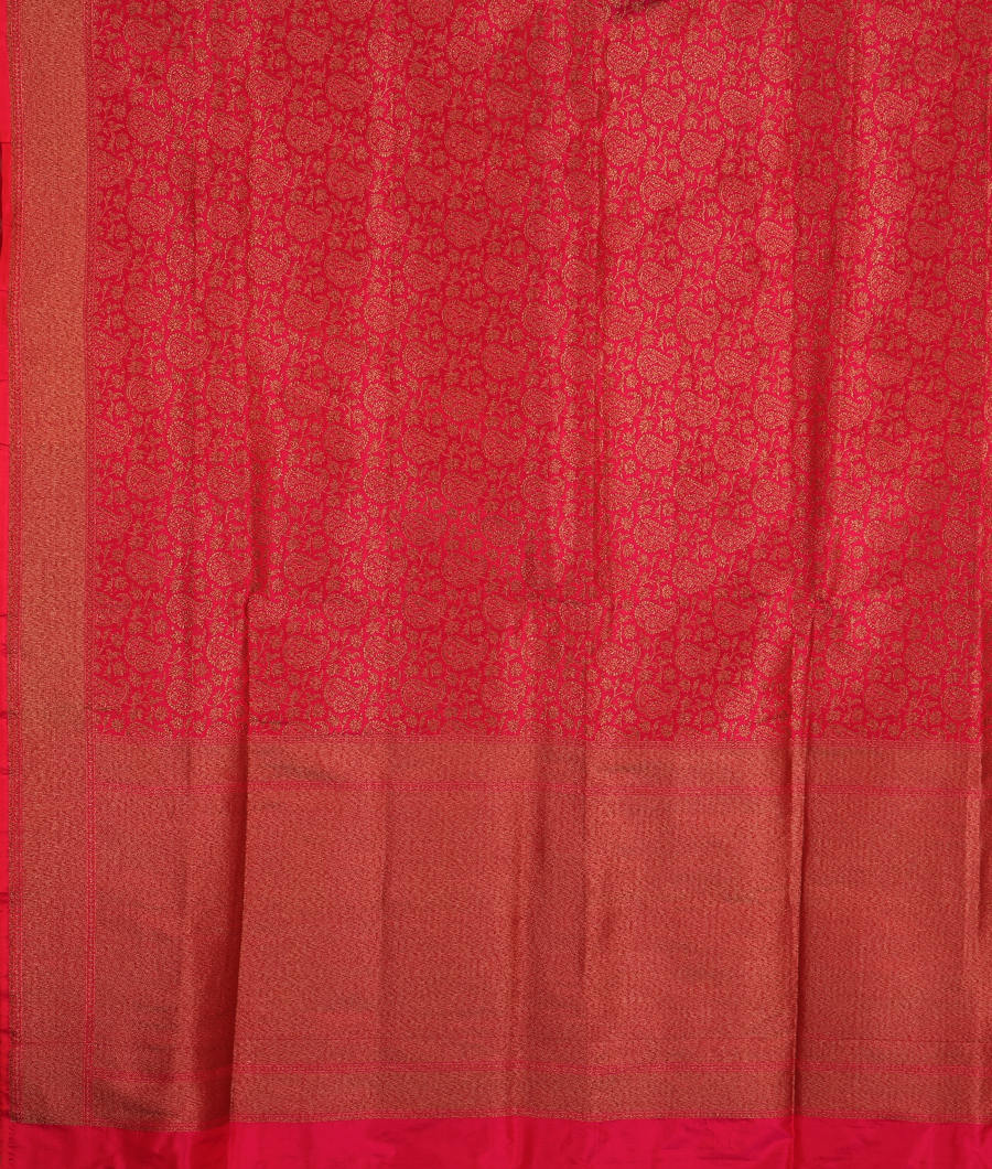Pinkish Orange Banaras Silk Saree T3358034