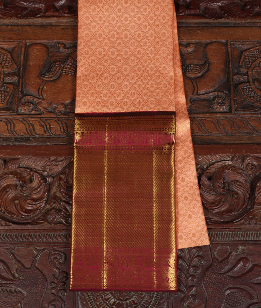 Peach Handwoven Kanjivaram Silk Pavadai T317912-image