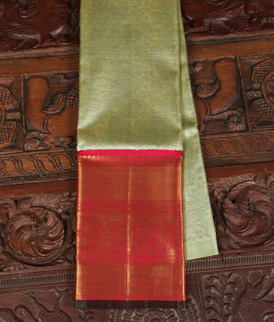Green Handwoven Kanjivaram Tissue Silk Pavadai T340228-image