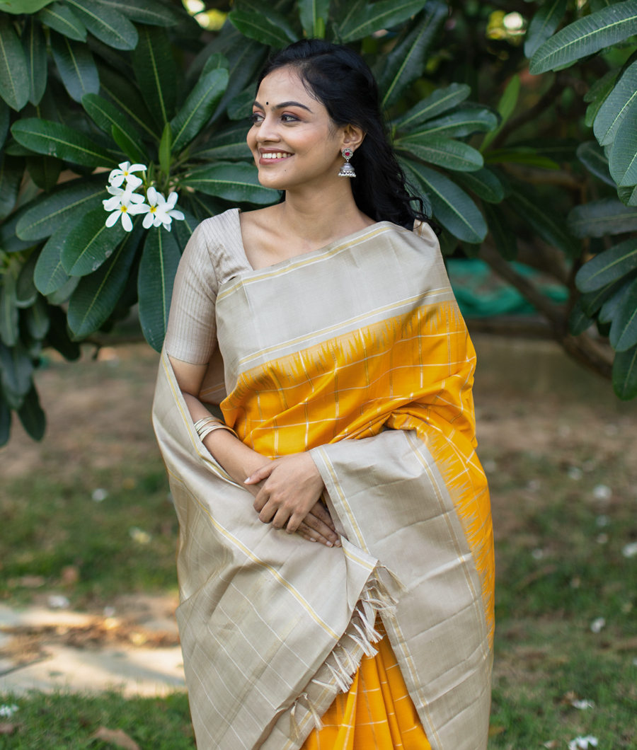 Black Silk Saree | Yellow Saree | Indian wedding Saree | South Indian –  Vara Vastram