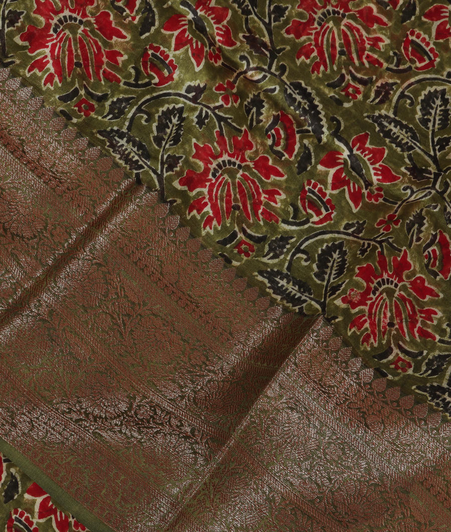 Green Soft Printed Cotton Saree T343069-image