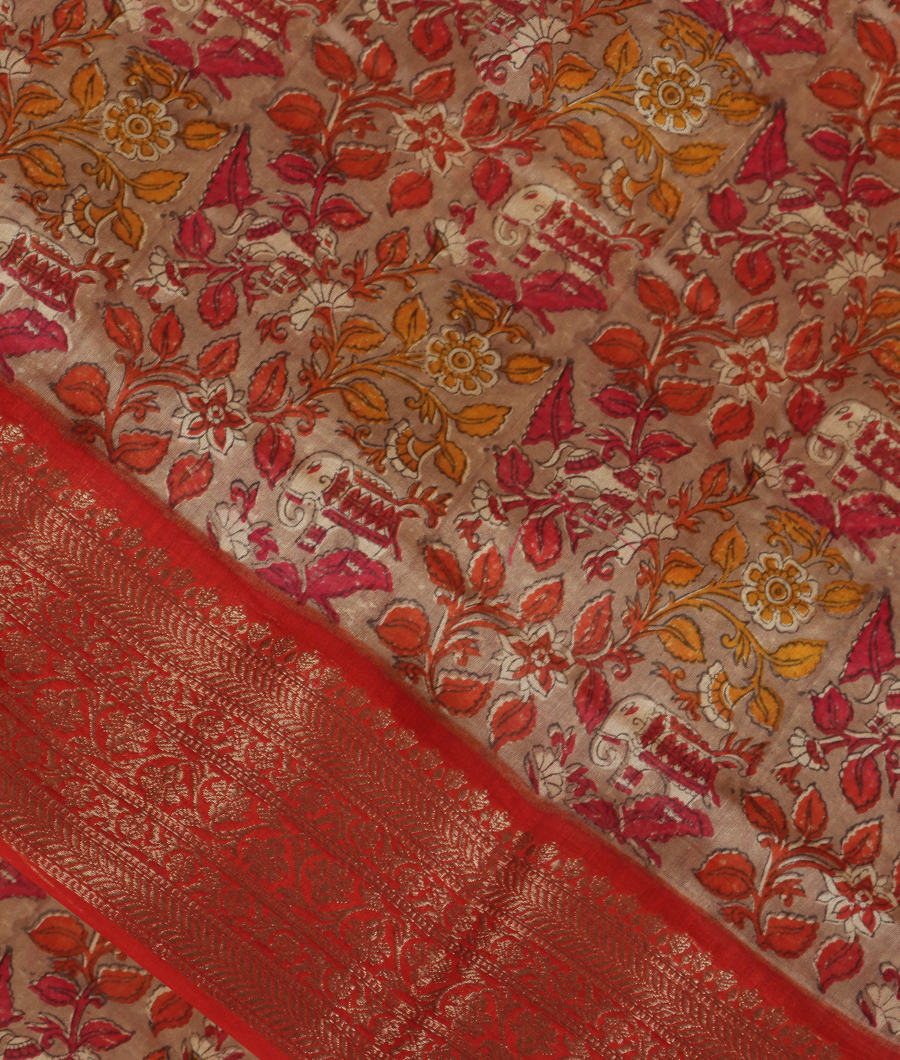 Beige Soft Printed Cotton Saree T343119-image