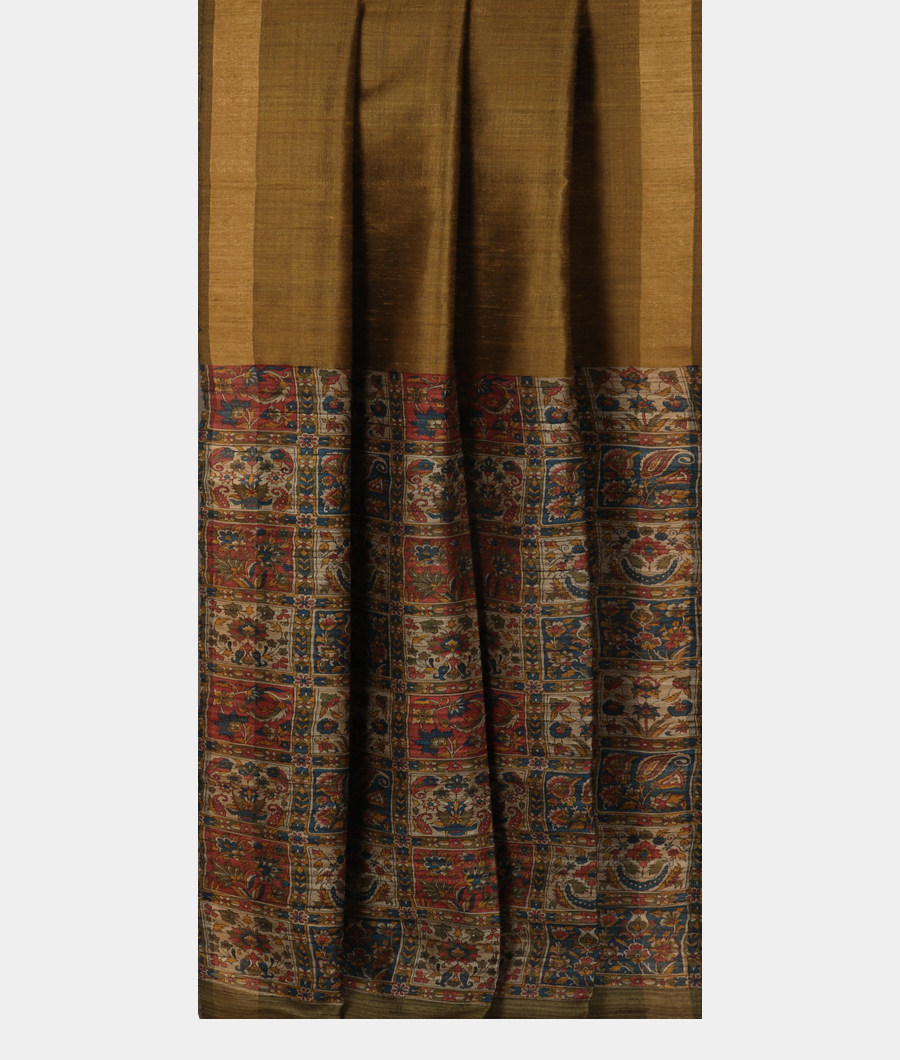 Yellowish Green Handwoven Tussar Saree T3369402