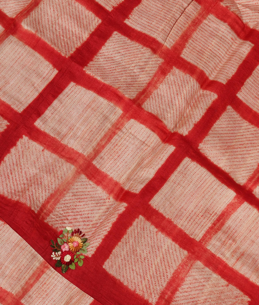 Red Tussar Embroidery Saree T335022-image