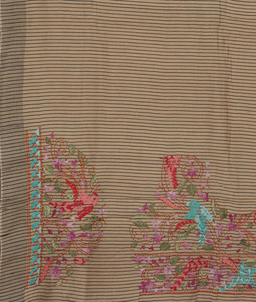 Beige Tussar Kantha Work Saree T2701303