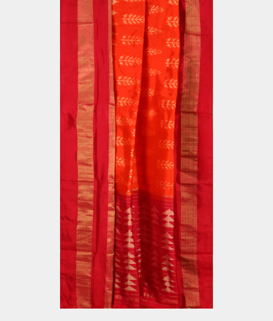 Orange Ikat Silk Saree T3332502