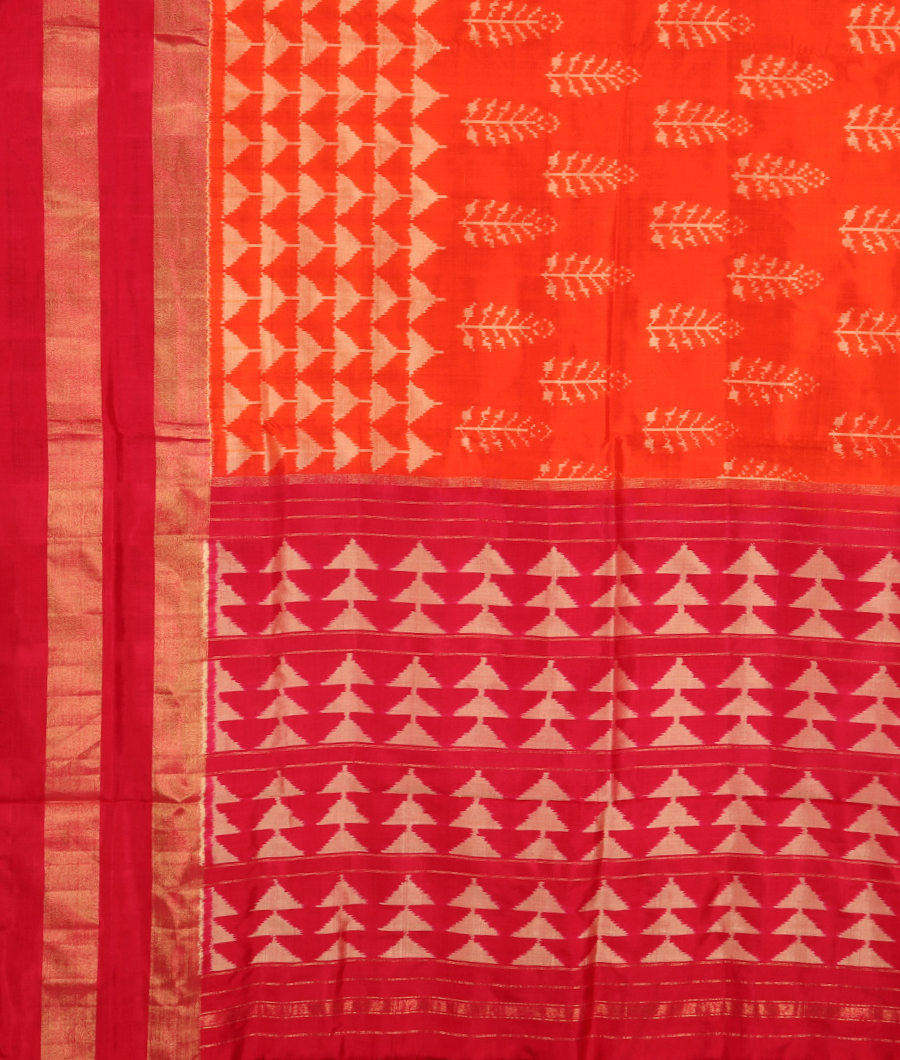 Orange Ikat Silk Saree T3332504