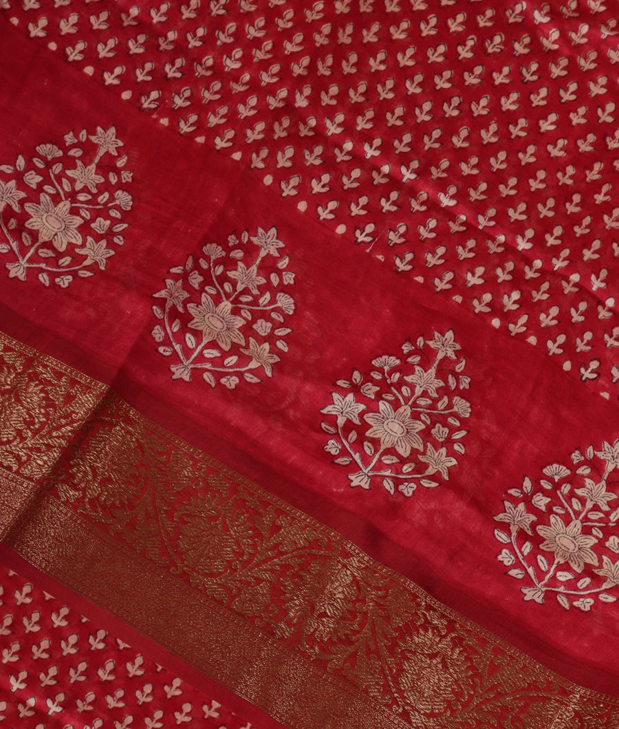 Red Soft Printed Cotton Saree T343114-image