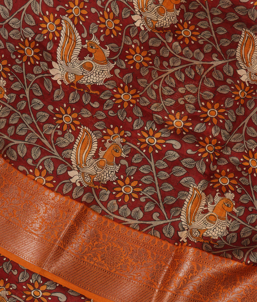 Maroon Soft Printed Cotton Saree T343131-image