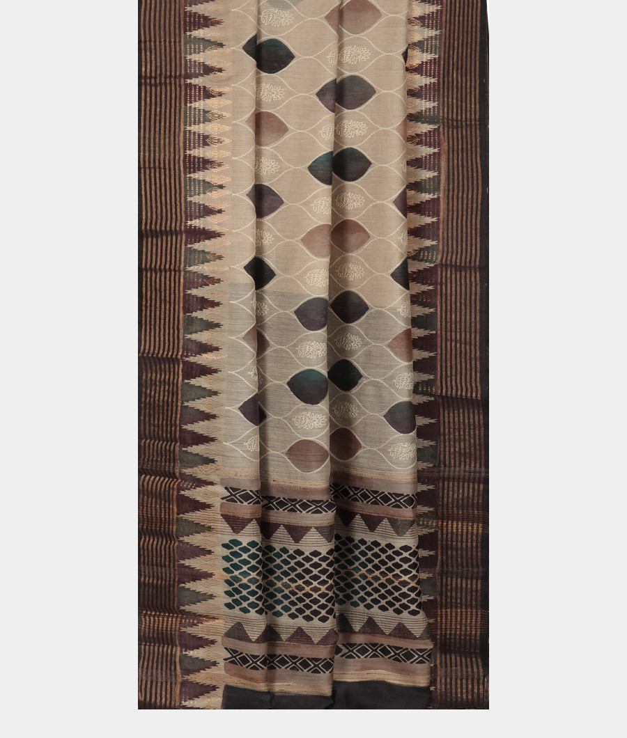Beige Tussar Printed Saree T3128102