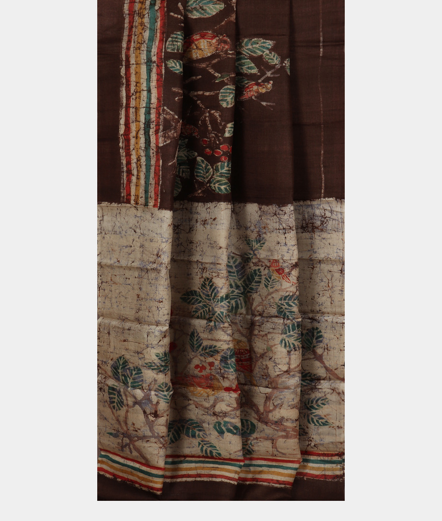 Brown Tussar Printed Saree T3413162