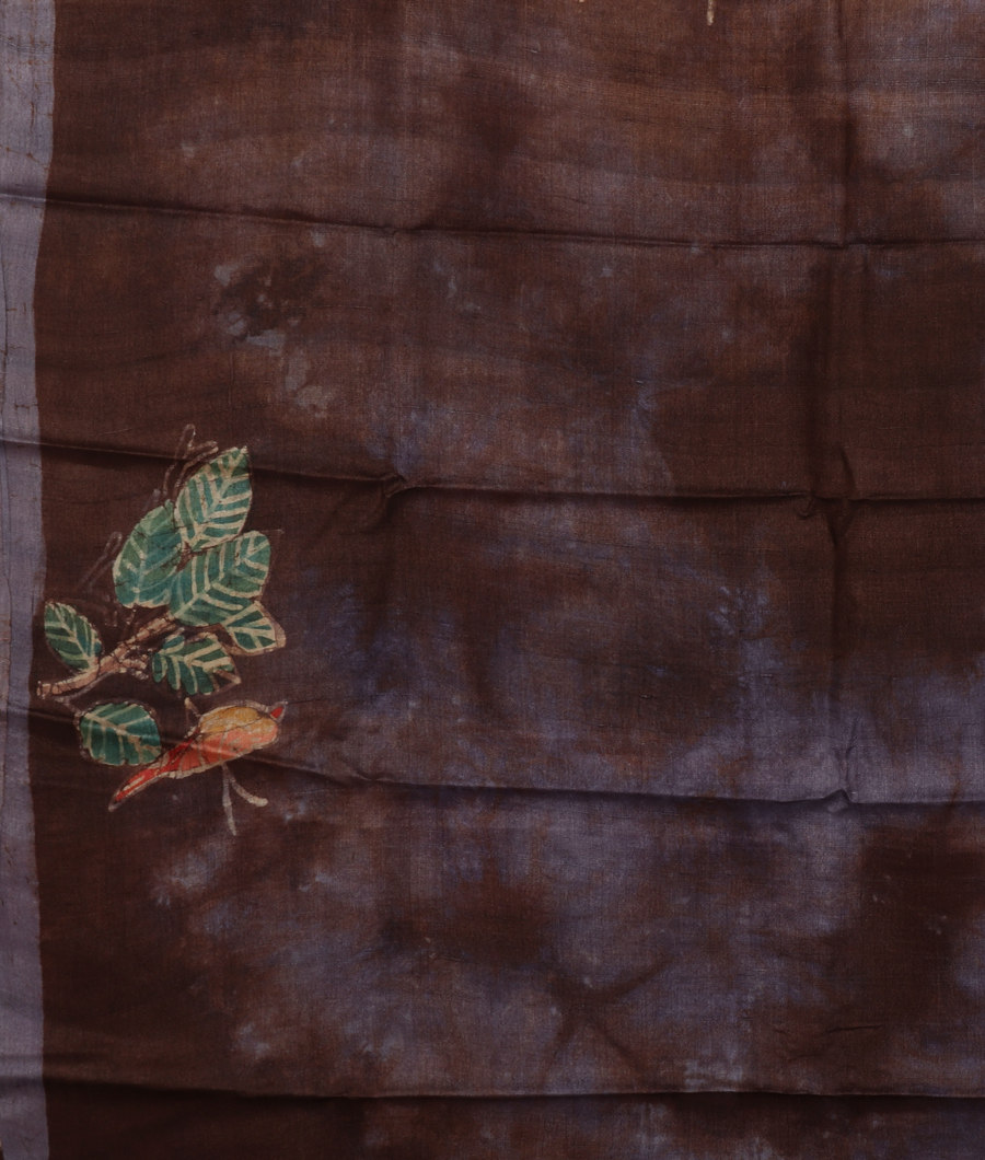 Brown Tussar Printed Saree T3413163