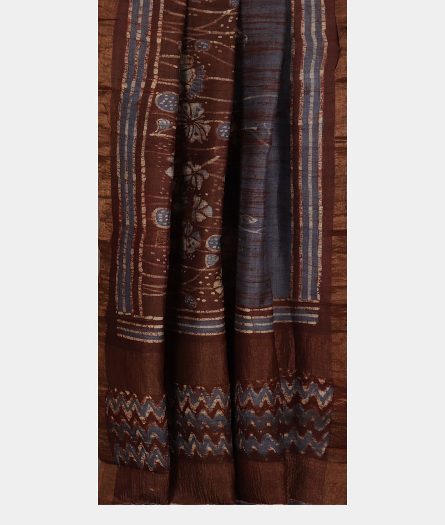 Brown Tussar Printed Saree T3413132