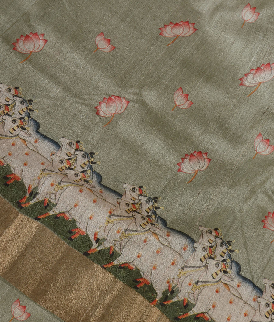 Green Tussar Printed Saree T341560-image