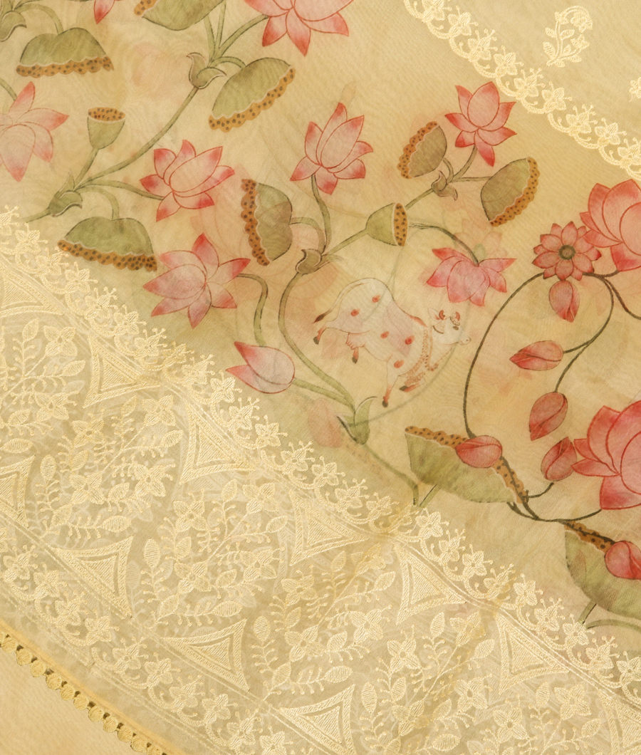 Yellow Kora Organza Embroidery Saree T344909-image