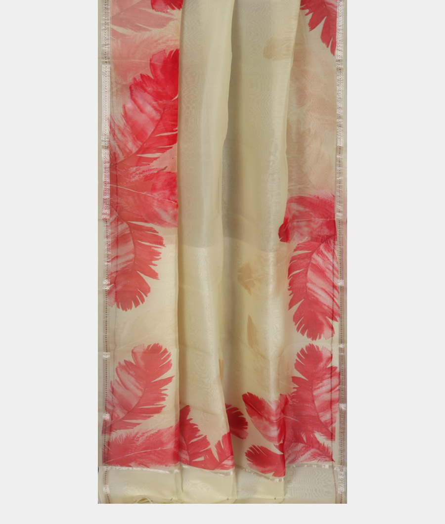Cream Kora Organza Printed Saree T3448482