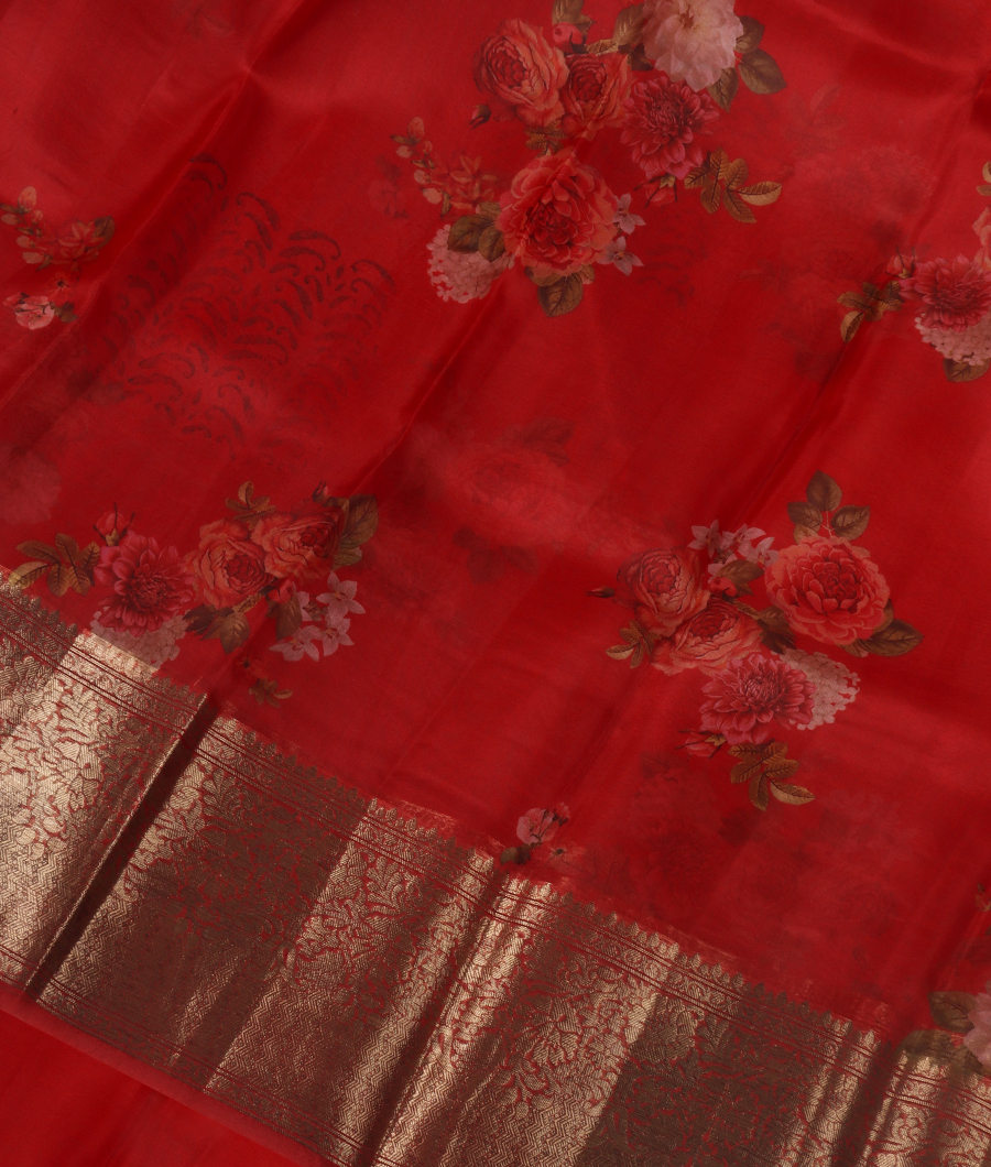 Red Kora Organza Printed Saree T338809-image