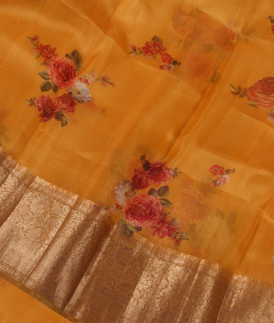 Yellow Kora Organza Printed Saree T338807-image