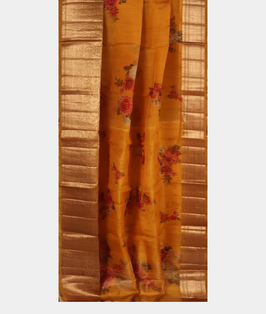 Yellow Kora Organza Printed Saree T3388072