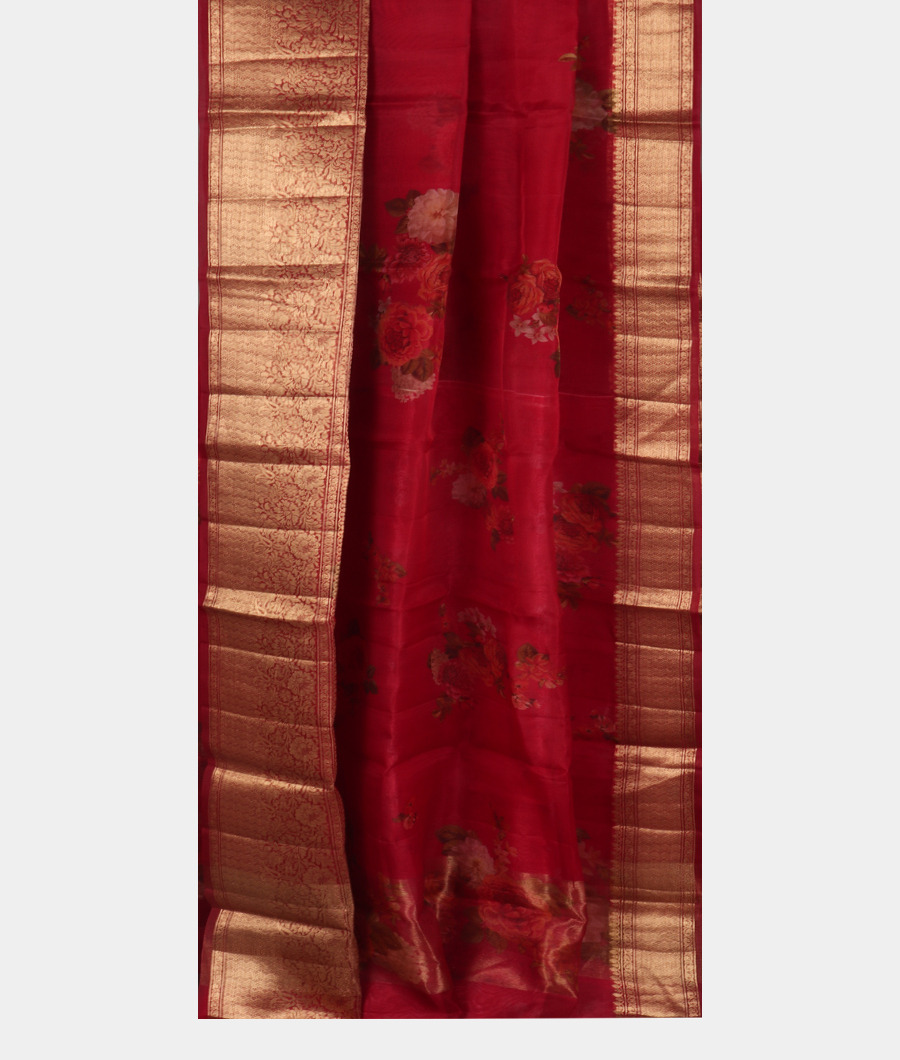 Pinkish Red Kora Organza Printed Saree T3388052