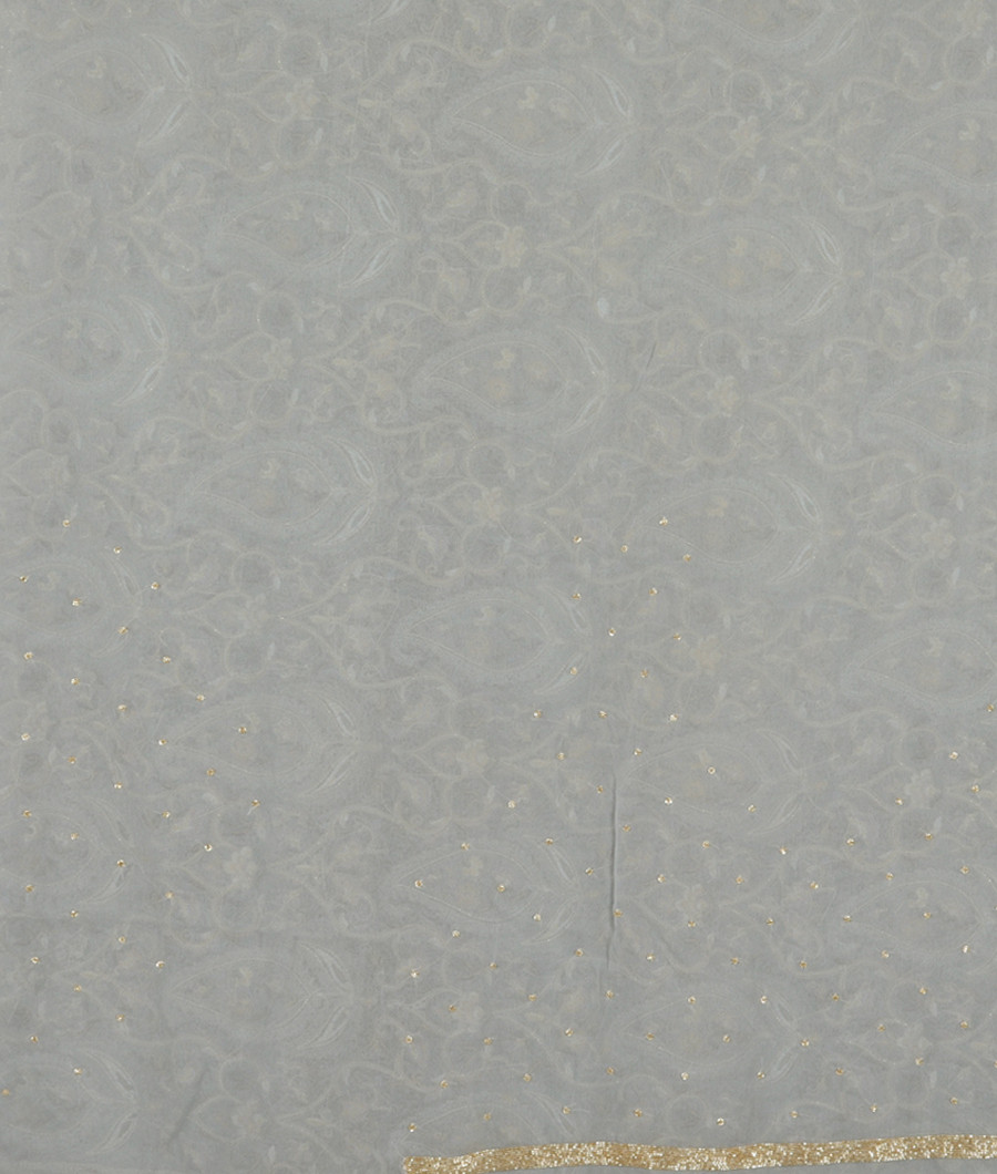 Grey Georgette Silk Embroidery Saree T3298423