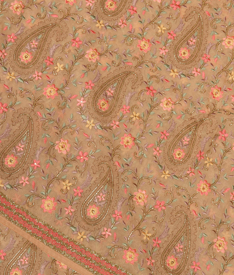 Beige Georgette Silk Embroidery Saree T315004-image