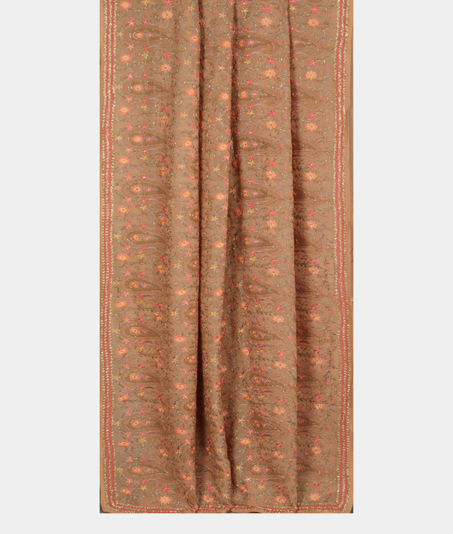 Beige Georgette Silk Embroidery Saree T3150042